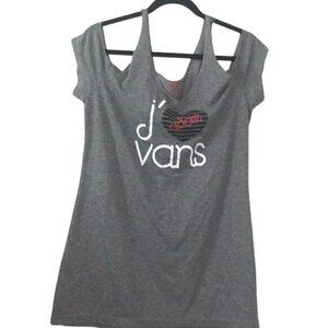 Vans Womens Gray Graphic Cutout T-Shirt Size L With "I Love Vans" Design